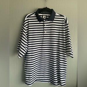 FootJoy Stripped Polo in Navy and White Golf Shirt Men’s Size L PRODRY PIQUE